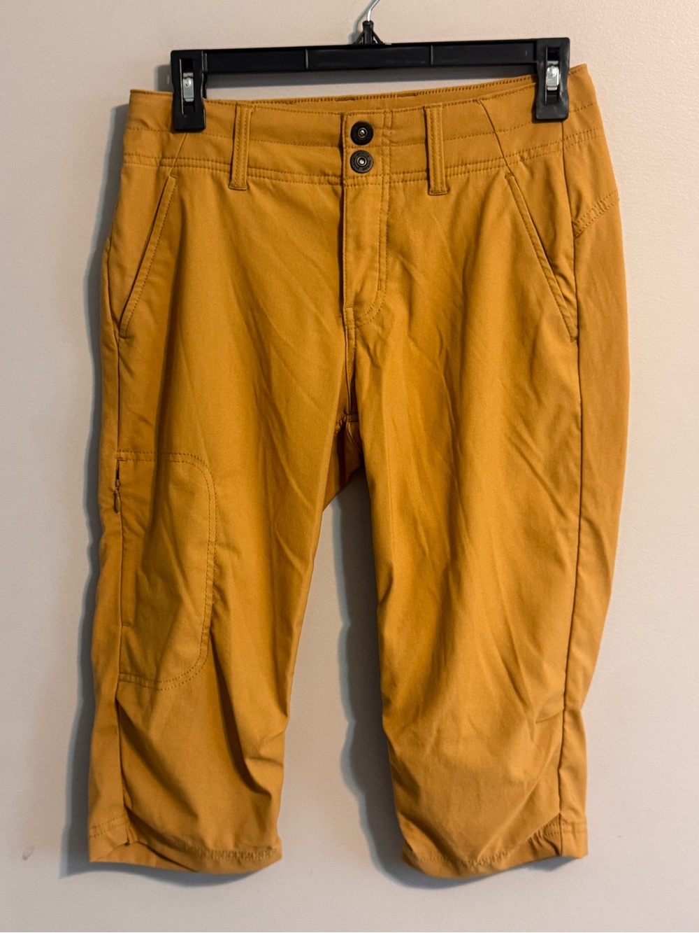 prAna Women’s Size 4 Hiking Capris Stretch Outdoor Pants Mustard Yellow